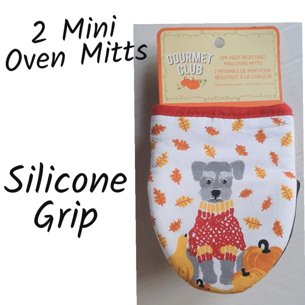 Set of 2 Mini Scottie Dog Fall Themed Silicone Grip Heat Resistant Oven Mitts